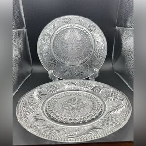 Sandwich Plates 8.25” Pair 2 Tiara Indiana Glass Textured Bottom Cut Glass Daisy